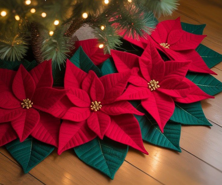 How to Make a Stunning Poinsettia Christmas Tree Skirt (No-Sew or Sew Options) tree skirt3