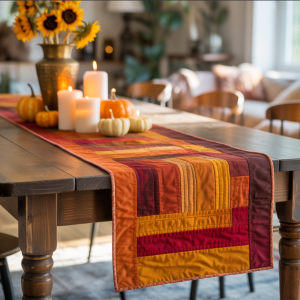 7 Cozy Textile DIYs That Will Make Your Home Feel Like Fall in a Flash fall tablescape with quilted runner